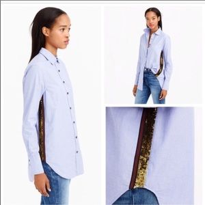 J. Crew Sequin Side-Stripe Shirt blue chambray 0P